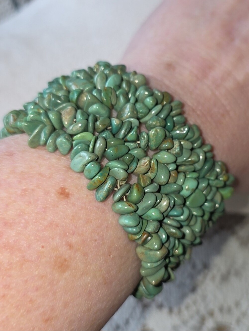 Boho Southwest Real Turquoise Multi-Strand Chip Bead Cuff Stretch Bracelet.